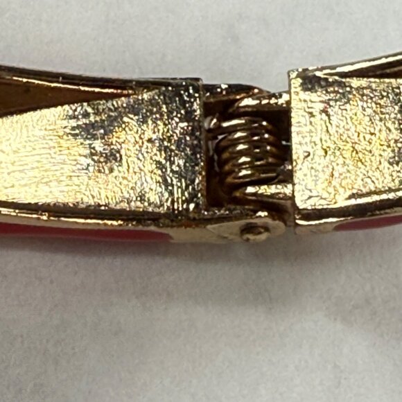 Clamper Style Bracelet Red Color Flower Pattern Accent Multicolor Enamel Painted - Picture 8 of 16